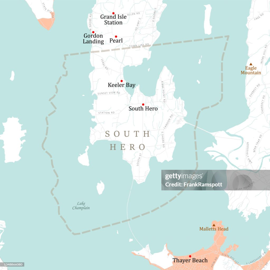 VT Grand Isle South Hero Vector Road Map