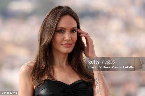 Angelina Jolie attends the "Eternals" photocall on October 25, 2021 in Rome, Italy.