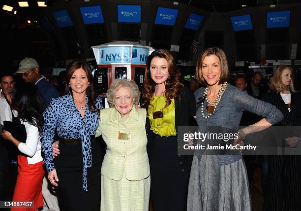 Valerie Bertinelli,Betty White,Jane Leeves and Wendie Malick ring the opening bell at the New York Stock Exchange on June 15, 2010 in New York City.