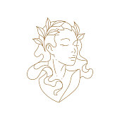 Adorable medieval lady bust monochrome line art simple icon vector illustration