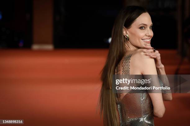 Angelina Jolie in Versace dress at Rome Film Fest 2021. Eternals Red Carpet. Rome , October 24th, 2021