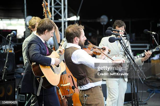 Gabe Witcher, Chris Eldridge, Paul Kowert and Noam Pikelny of the Punch Brothers perform during day two of Dave Matthews Band Caravan at Bader Field...