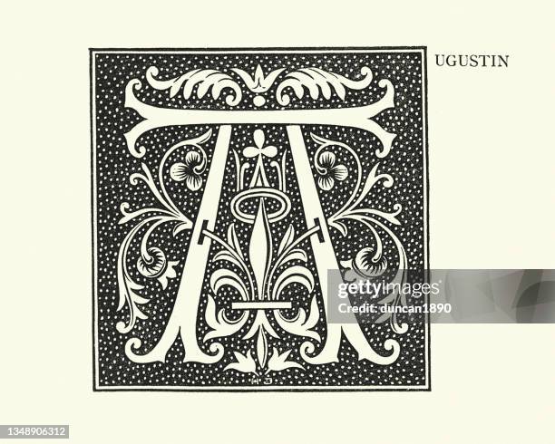 ornate retro style initial letter, a, augustin - letter a stock illustrations