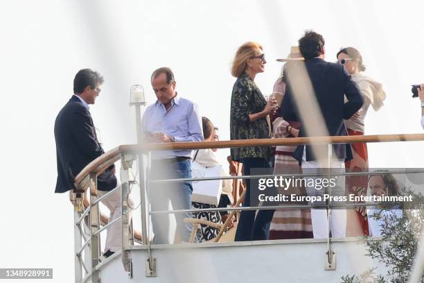 Carlos Morales and Alessandra de Osma of Greece enjoy a meal as a final celebration of the wedding of Philippos of Greece and Nina Flohr on October....