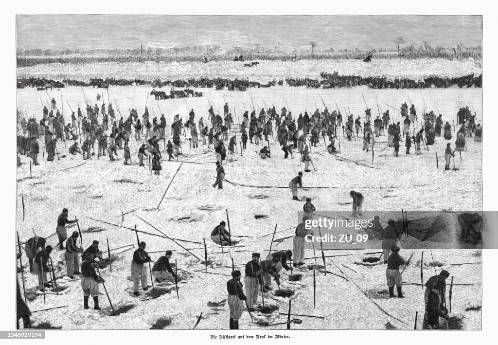Fishing on the Aral Sea, wood engraving, published in 1897