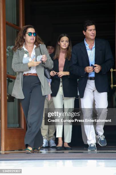 Alexia of Greece and Carlos Morales with their daughter Amelia leave the hotel where they stayed after attending the wedding of Philippos of Greece...