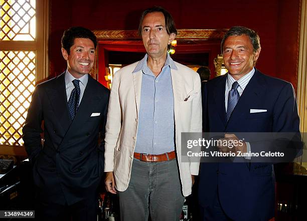 Matteo Marzotto, Giovanni Gastel, Massimo Carraro attend 'Philip Watch Supports Fondazione Per La Ricerca Sulla Fibrosi Cistica' press conference on...