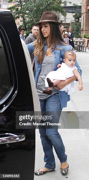 Camila Alves and daughter Vida McConaughey sighting in Tibeca on June 16, 2010 in New York.