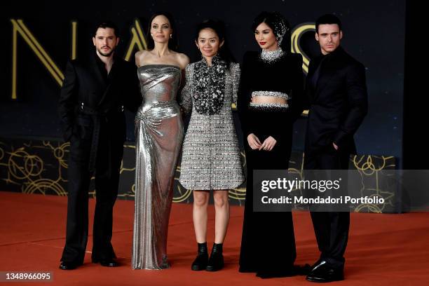 Kit Harington , Angelina Jolie , Chloé Zhao , Gemma Chan , Richard Madden at Rome Film Fest 2021. Eternals Red Carpet. Rome , October 24th, 2021