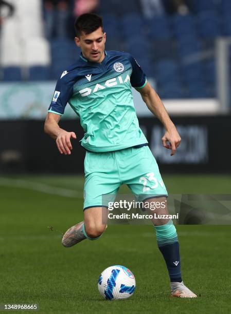 Ignacio Pussetto of Udinese Calcio in action during the Serie A match between Atalanta BC and Udinese Calcio at Gewiss Stadium on October 24, 2021 in...