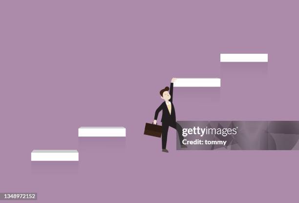 the businessman hangs on a stair - budget reconciliation stock illustrations