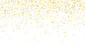 Gold glitter shiny holiday confetti on white background. Vector