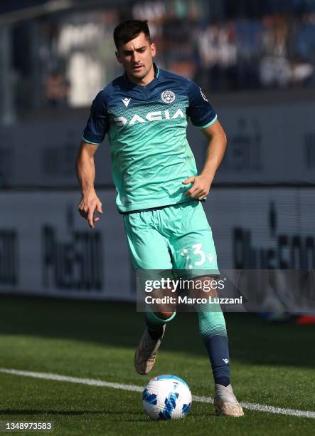 Ignacio Pussetto of Udinese Calcio in action during the Serie A match between Atalanta BC and Udinese Calcio at Gewiss Stadium on October 24, 2021 in...