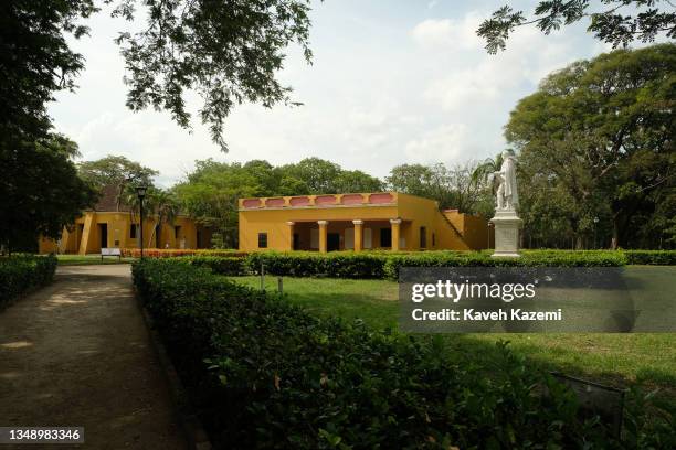 The statue of Simon Bolivar in the botanic garden of Quinta de San Pedro Alejandrino on August 11, 2021 in Santa Marta, Colombia.