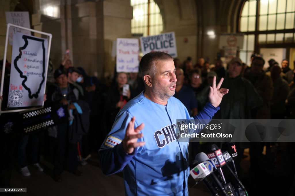 Chicago Cops And City Workers Protest Vaccine Mandates Outside City Hall