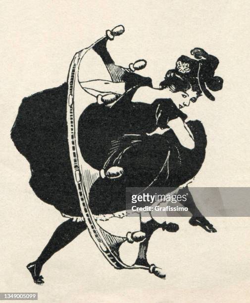 illustrazioni stock, clip art, cartoni animati e icone di tendenza di donna con gonna danza cancan art nouveau illustrazione 1897 - art nouveau