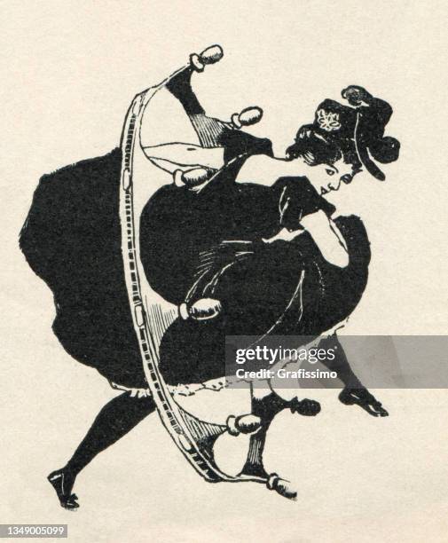 woman with skirt dancing cancan art nouveau illustration 1897 - women's history stock illustrations