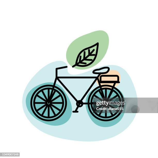 leaf bike - environment thin line icon - cycling logo stock illustrations