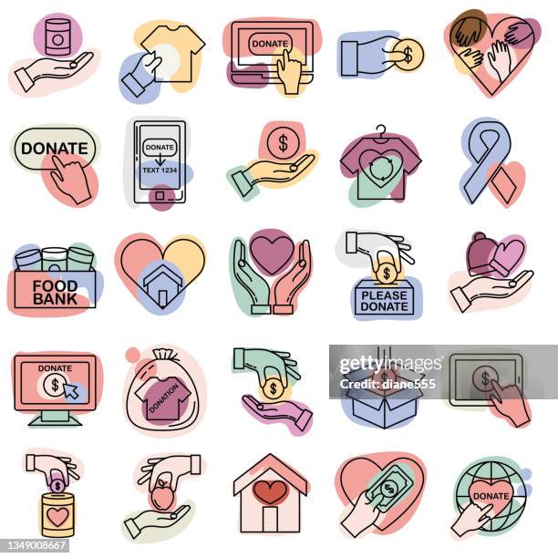 icon set - charity and donation thin line icon - money donation stock-grafiken, -clipart, -cartoons und -symbole