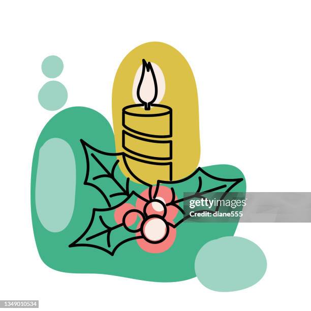 holly candle - weihnachten thin line icon - weihnachten kerze stock-grafiken, -clipart, -cartoons und -symbole