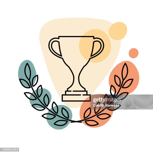 trophy wreath - success and awards thin line icon with editable strokes - winning cup stock illustrations