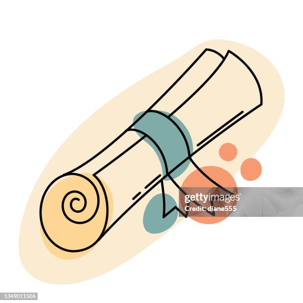 ilustraciones, imágenes clip art, dibujos animados e iconos de stock de certificado de premio - icono de línea delgada de éxito y premios con trazos editables - beca