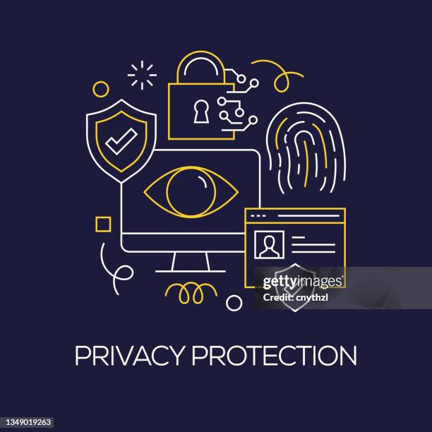 stockillustraties, clipart, cartoons en iconen met vector set of illustration privacy protection concept. line art style background design for web page, banner, poster, print etc. vector illustration. - encryption