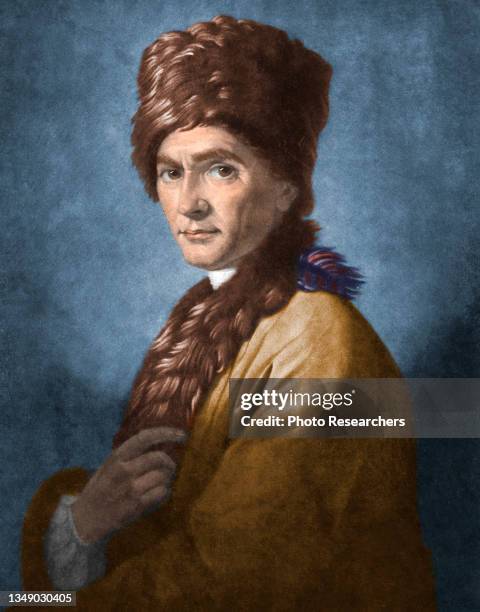 Colorized illustration depicts Swiss philosopher Jean-Jacques Rousseau , circa 1766.