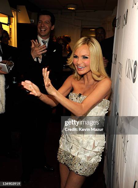Sean Hayes and Kristen Chenoweth backstage at the 64th Annual Tony Awards at Radio City Music Hall on June 13, 2010 in New York City.