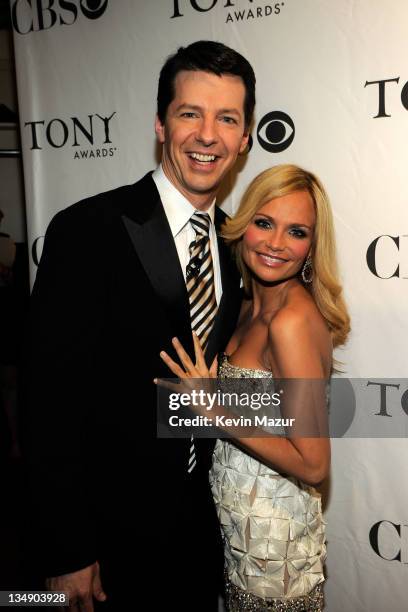 Sean Hayes and Kristen Chenoweth backstage at the 64th Annual Tony Awards at Radio City Music Hall on June 13, 2010 in New York City.