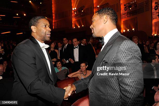 Denzel Washington and Will Smith in the audience at the 64th Annual Tony Awards at Radio City Music Hall on June 13, 2010 in New York City.