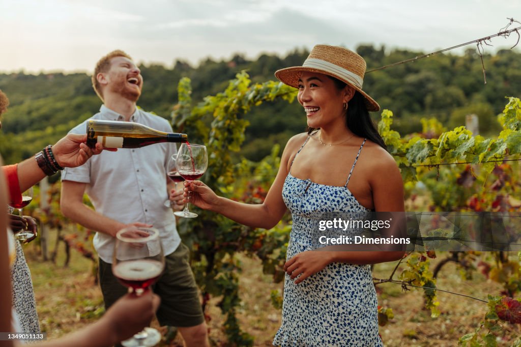 Weinprobe mit Freunden im Weinberg