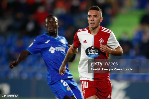 Iago Aspas of Celta celebrates a goal during the Spanish league, La Liga Santander, football match played between Getafe CF and Celta de Vigo at...