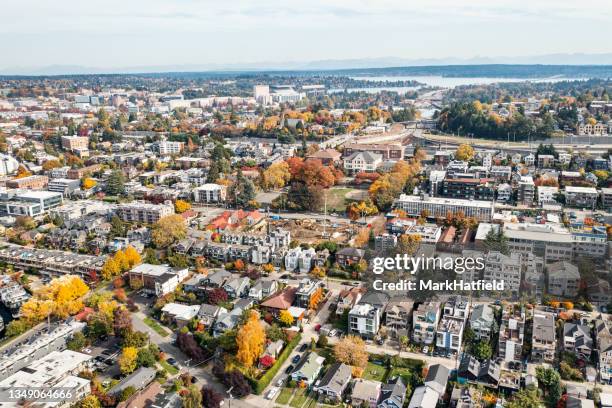 westlake in seattle - seattle aerial stock pictures, royalty-free photos & images