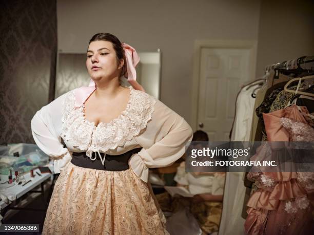two actresses in period costume in dressing room - theatre costume stock pictures, royalty-free photos & images