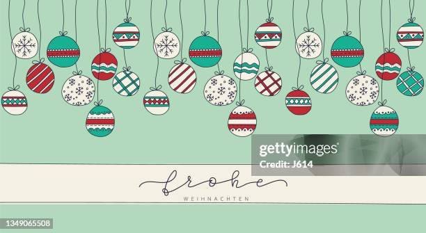christmas greeting card with fun doodle ornaments - german christmas market stock illustrations