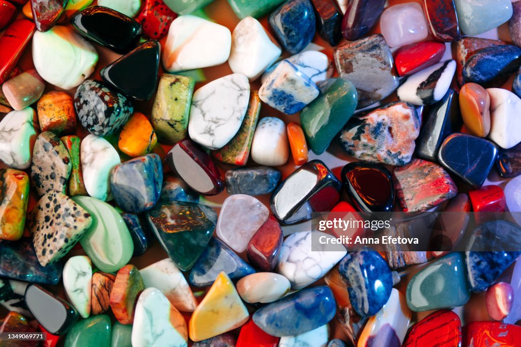 Multi Colored Rocks Pretty Background Made Of Many Different Multi Colored Minerals And Semi ...