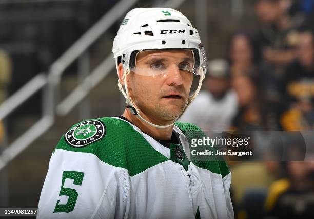 Andrej Sekera of the Dallas Stars skates against the Pittsburgh Penguins at PPG PAINTS Arena on October 19, 2021 in Pittsburgh, Pennsylvania.
