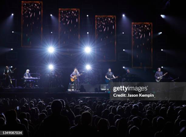 Michael McDonald, Patrick Simmons, Tom Johnston and John McFee of The Doobie Brothers perform at Bridgestone Arena on October 25, 2021 in Nashville,...