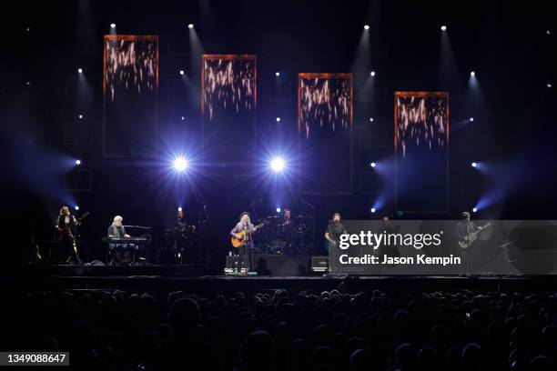 Michael McDonald, Patrick Simmons, Tom Johnston and John McFee of The Doobie Brothers perform at Bridgestone Arena on October 25, 2021 in Nashville,...