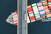 Container Ship Beneath Bridge