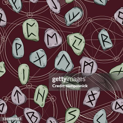 Nordic Rune Stone With Sacred Geometry Seamless Pattern High-Res Vector ...