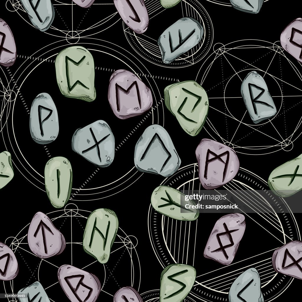 Runic Insert Shape Nordic Rune Stone With Sacred Geometry Seamless Pattern High-Res Vector ...