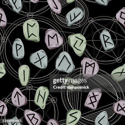 Nordic Rune Stone with Sacred Geometry Seamless Pattern Nordic Rune Stone with Sacred Geometry Seamless Pattern
