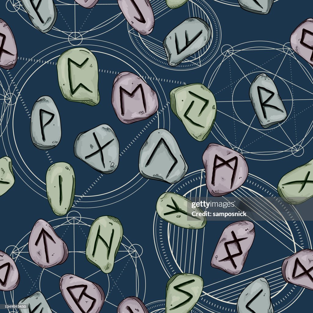 Runic Patten Nordic Rune Stone With Sacred Geometry Seamless Pattern High-Res Vector ...