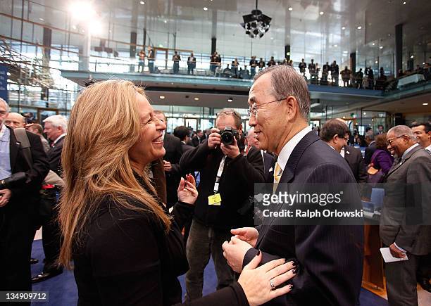 Secretary-General Ban Ki Moon and Spain's Foreign Minister Trinidad Jimenez Gspeak meet during the 10th annual international Afghanistan conference...