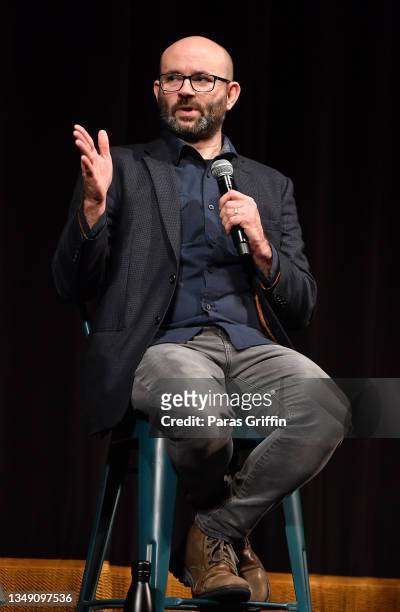 Director Robert Greene speaks onstage during the Q&A for "Procession" during the 24th SCAD Savannah Film Festival on October 25, 2021 in Savannah,...