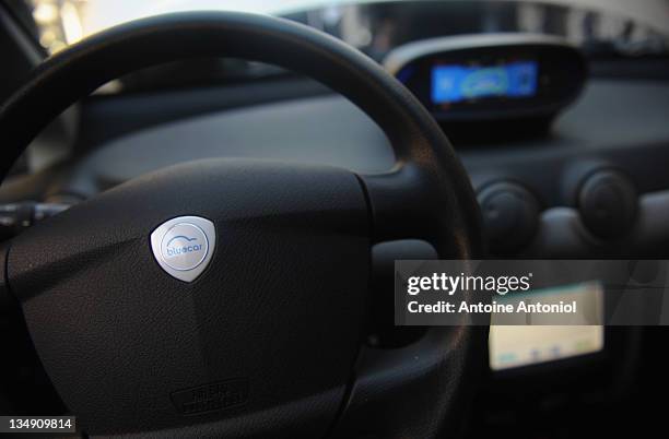 The interior of an Autolib electric bluecar is seen at the launch on December 5, 2011 in Paris, France. Autolib is launching its initial fleet of 250...