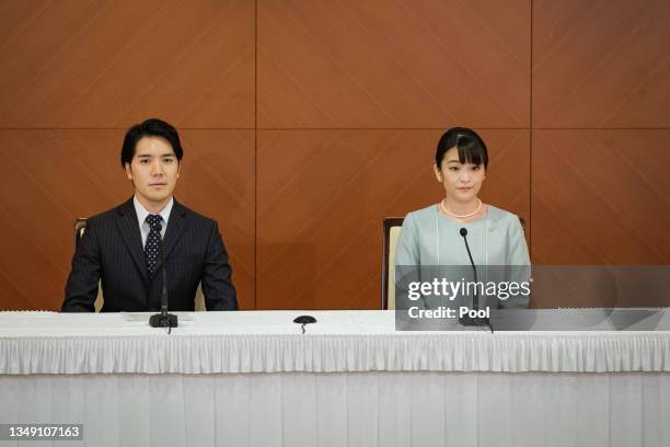 Princess Mako , the elder daughter of Prince Akishino and Princess Kiko, and her husband Kei Komuro, a university friend of Princess Mako, pose...