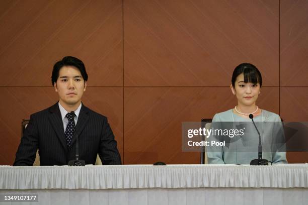 Princess Mako , the elder daughter of Prince Akishino and Princess Kiko, and her husband Kei Komuro, a university friend of Princess Mako, pose...